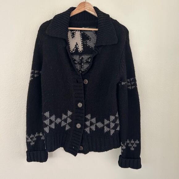 291 Venice Cardigan Sweater Wool Alpaca Button Down Black SZ3L Elbow Patch - Picture 4 of 11